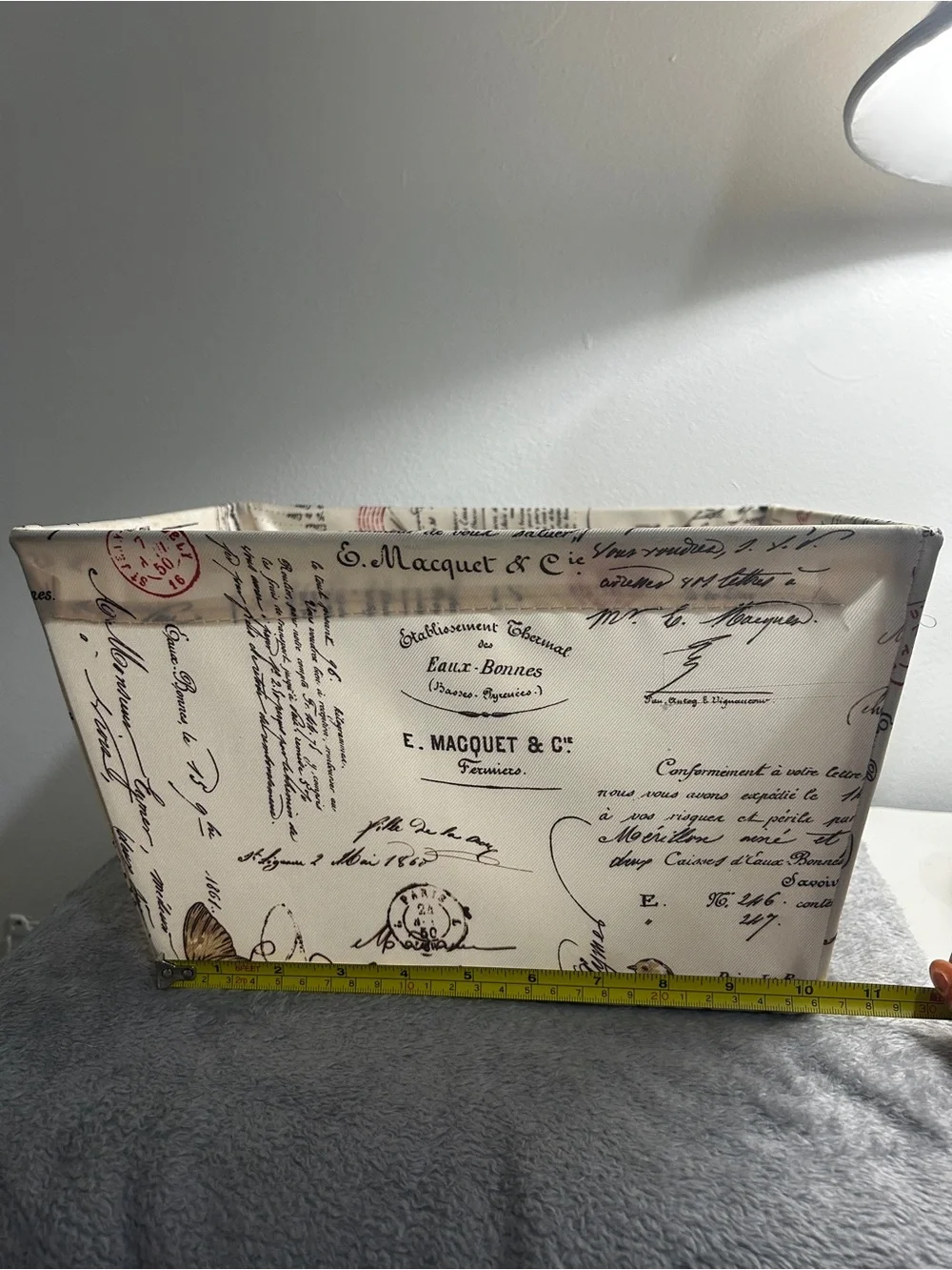 Decorative Script storage bin Box in Cream with Black Script